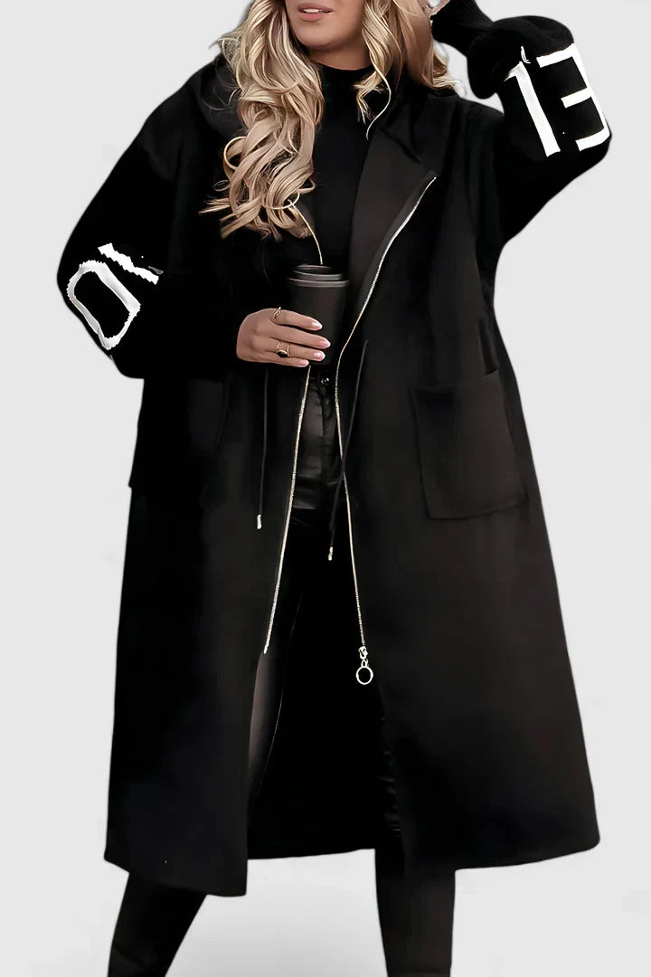 Charlotte Pennington | Long Hooded Coat With Contrast Knit Sleeves