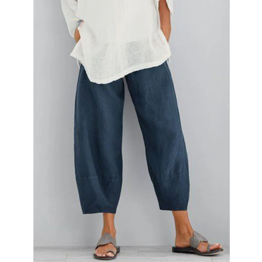 Dominique Lavarre | Linen Cropped Harem Pants in Khaki