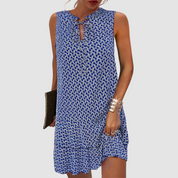 Elowen Baker | Robe courte sans manches bleu cobalt à imprimé géométrique