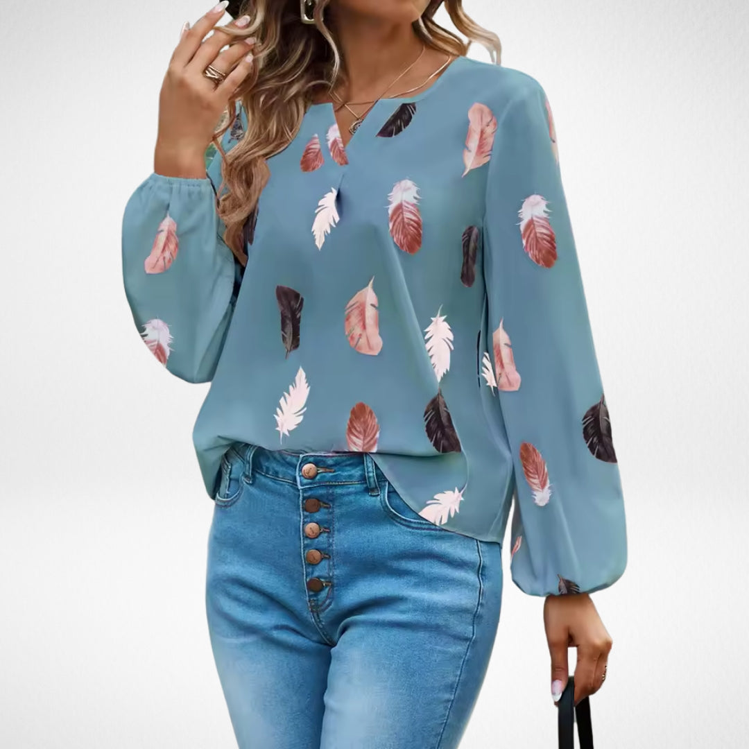 Rhiannon Blackwood | Feather Print Blouse With Balloon Sleeves