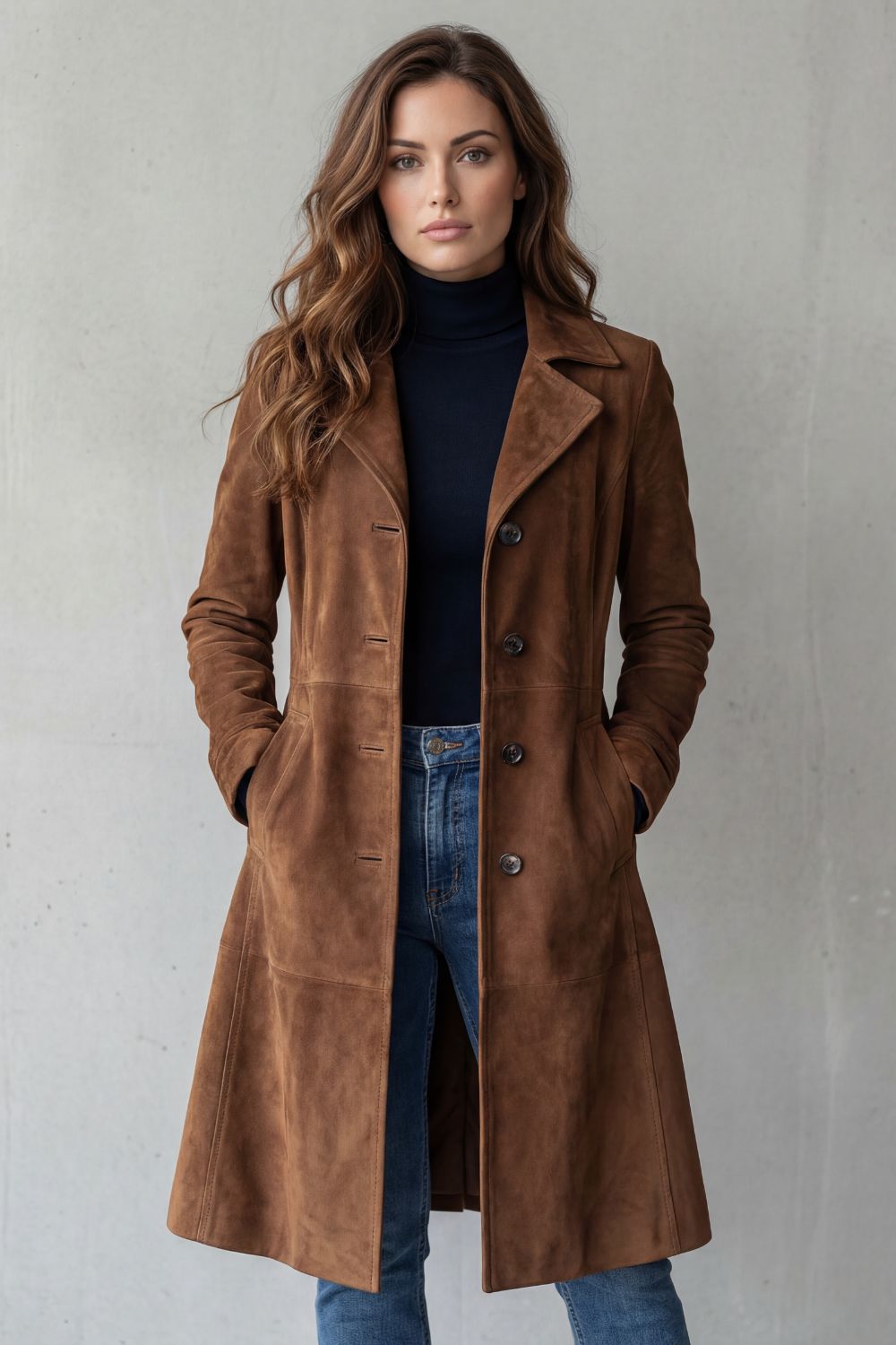 Elowen Hartley | Longline Suede-Effect Coat in Tan Brown