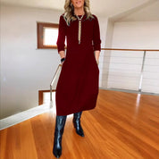 Penelope Hill | Green Round-Neck Midi Dress