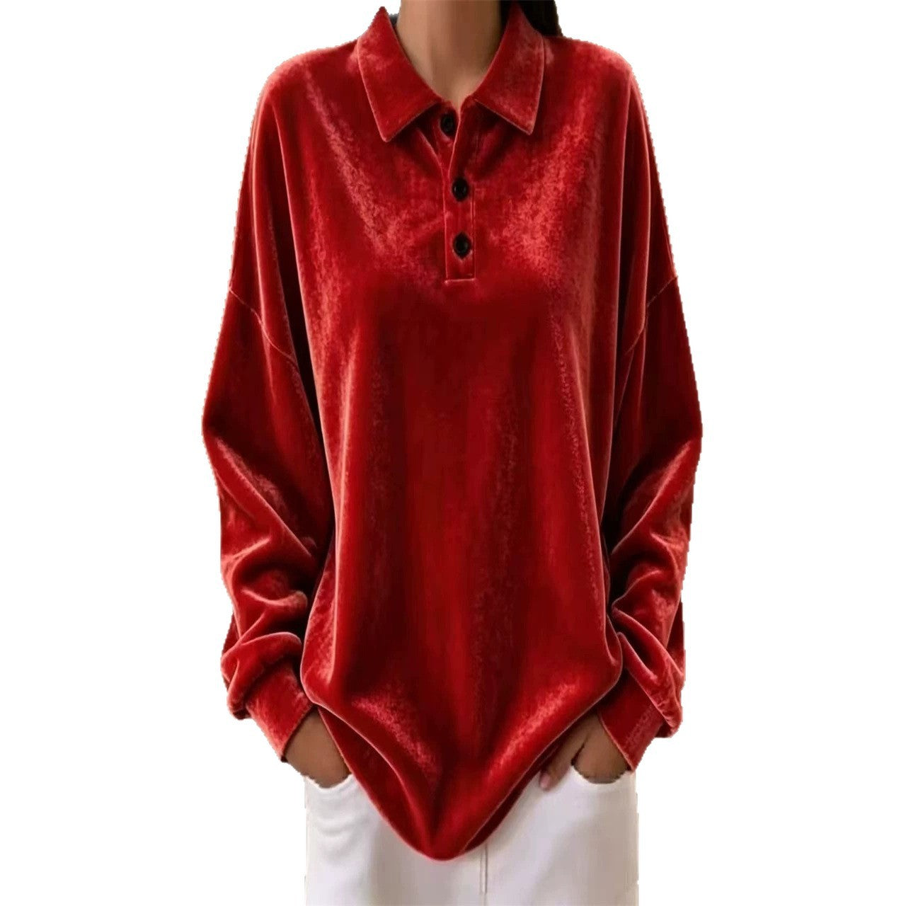 Victoria Cooper | Pink Velvet Long-Sleeve Polo Shirt