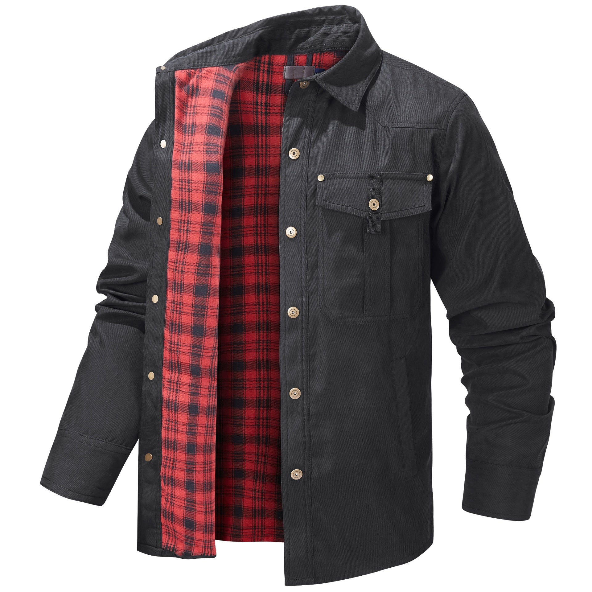 George Fletcher | Veste-chemise à carreaux noirs doublée en flanelle