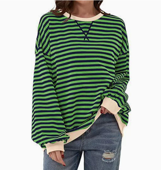 Millicent Turner | Striped Oversized Round Neck Sweatshirt