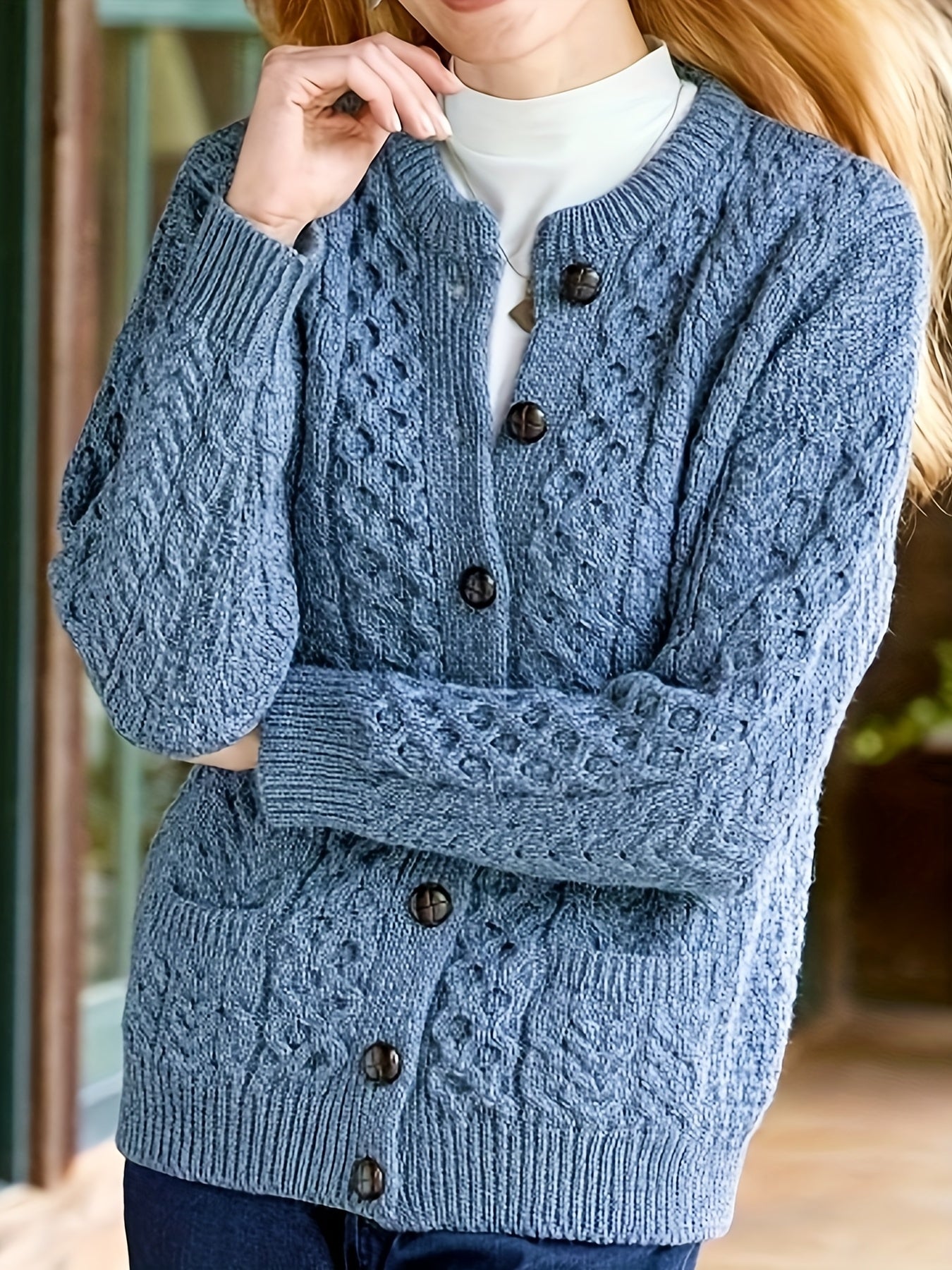 Rosalind Cooper | Textured Cable-Knit Button-Front Cardigan