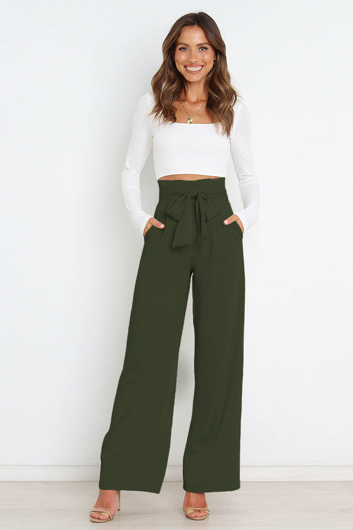 Isabelle Fontaine | Navy High Waist Paperbag Trousers with Bow Detail