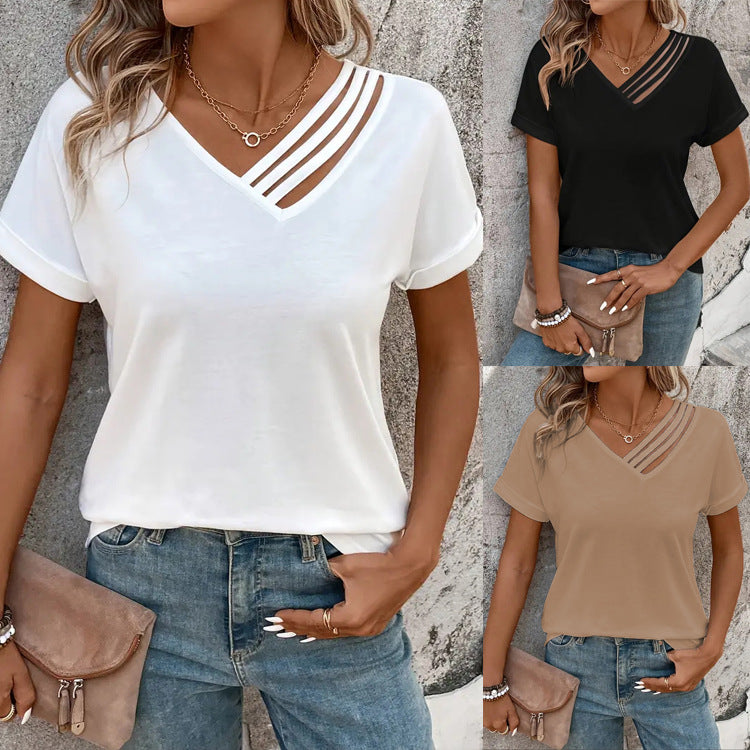 Olivia Beaumont | Elegant Cut-Out V-Neck Top For Women