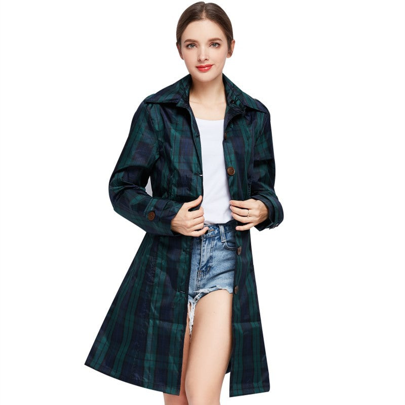 Isla Morrison | Hooded Tartan Trench Coat in Forest Green Plaid
