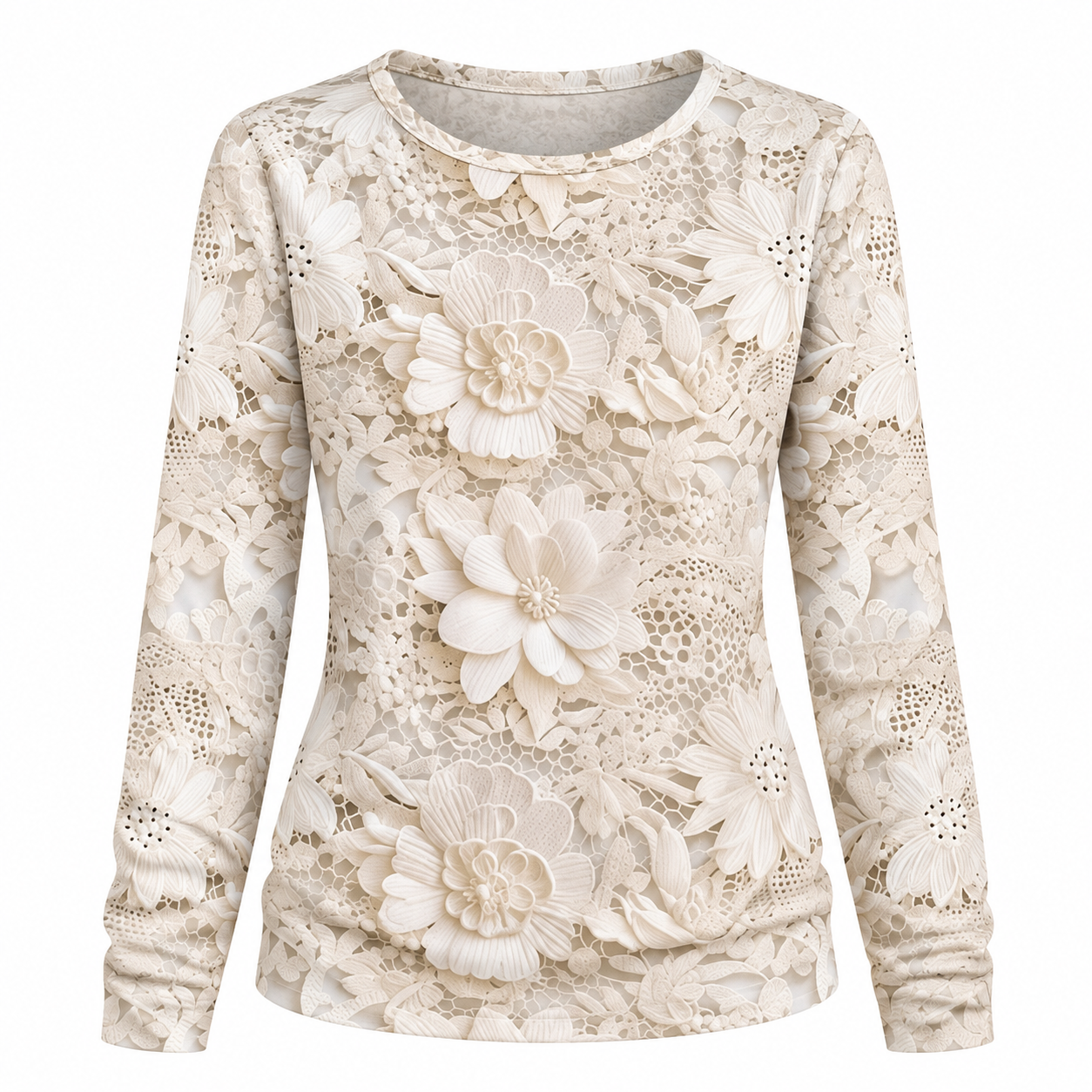 Emmeline Foster | 3D Floral Textured Round Neck Top