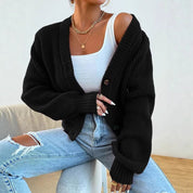 Orla Brown | Green Ribbed Knit Button-Front Cardigan