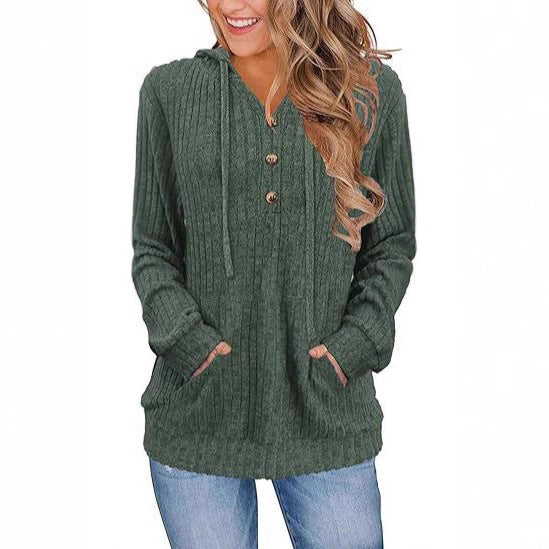 Harriet Baker | Ribbed Button-Front Hoodie Sweater