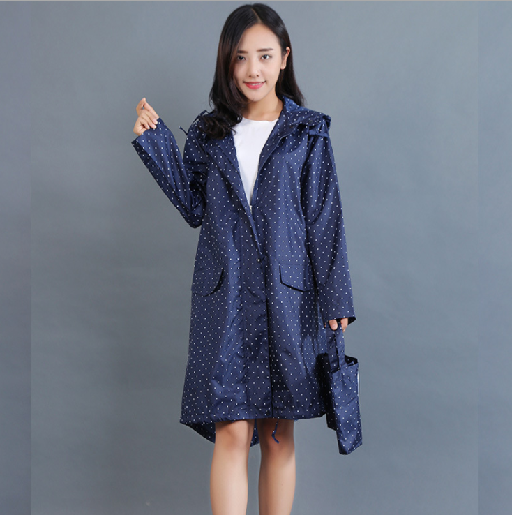 Eleanor Scott | Hooded Polka Dot Raincoat in Navy Blue