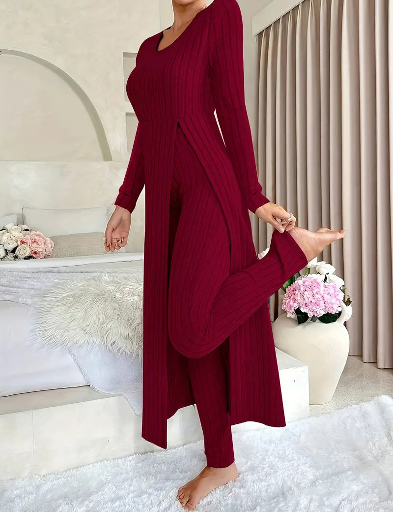 Bridget Murray | Ribbed Knit Duster Cardigan & Trouser Co-ord Set