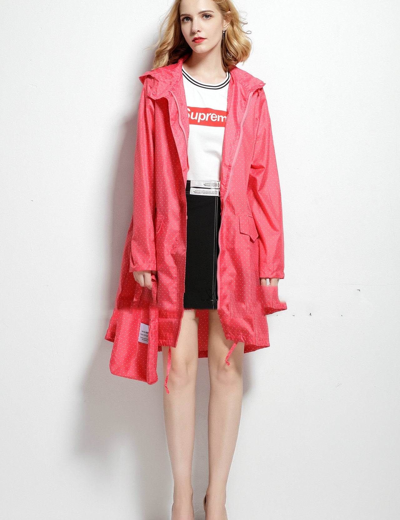 Phoebe Clarke | Navy Hooded Longline Raincoat with Drawstring Hem