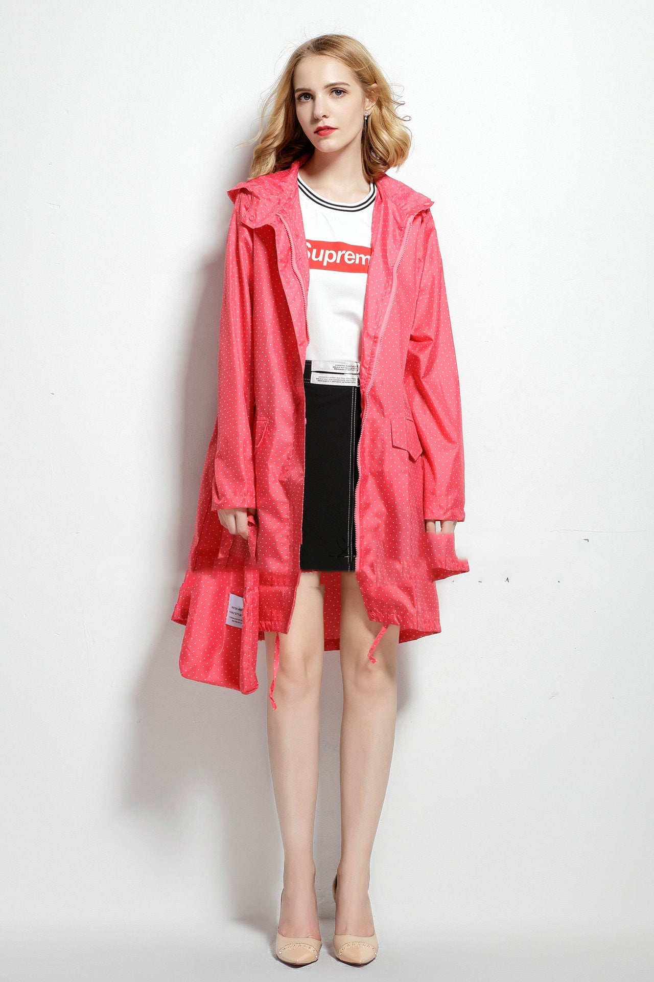 Phoebe Clarke | Navy Hooded Longline Raincoat with Drawstring Hem