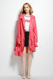 Phoebe Clarke | Navy Hooded Longline Raincoat with Drawstring Hem