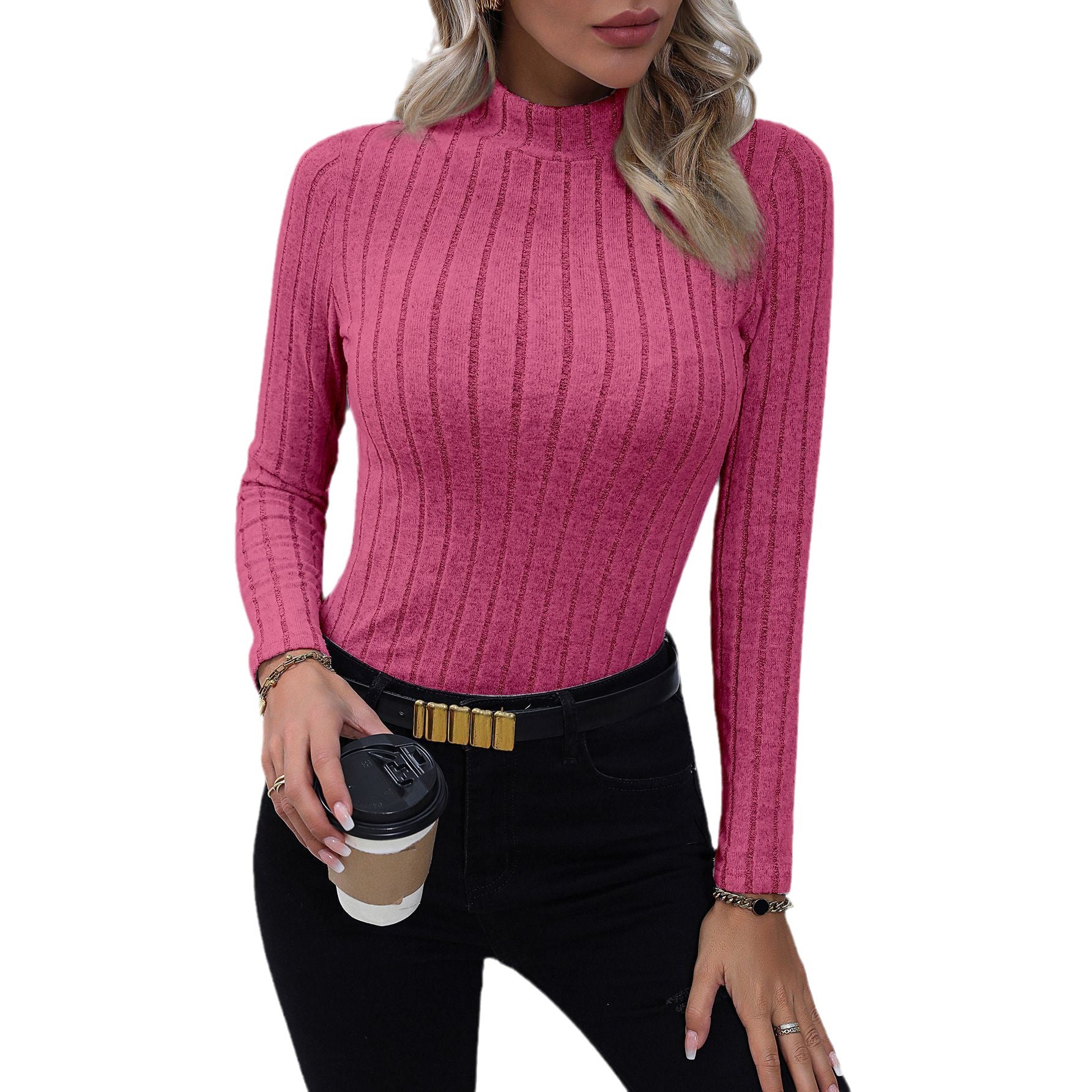 Isla Bennett | Ribbed Mock Neck Long Sleeve Knit Top
