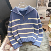 Georgina Baker | Oversized Striped Half-Zip Knit Sweater
