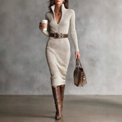 Rosie Clarke | Ribbed Knit V-Neck Midi Dress