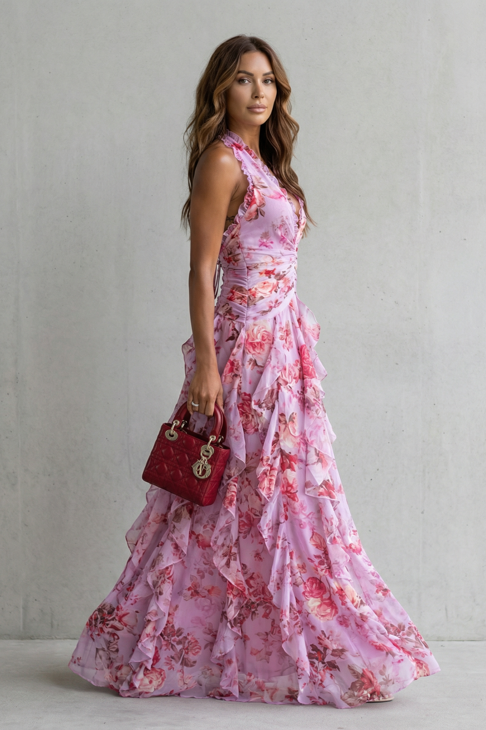 Rosie Sutton | Floral Halter Maxi Dress with Ruffle Skirt