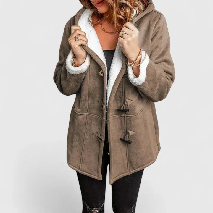 Eleanor Whitmore | Grey Shearling-Lined Hooded Coat