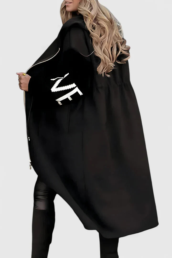Charlotte Pennington | Long Hooded Coat With Contrast Knit Sleeves