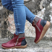 Mirabel Fontecroix | Burgundy Contrast Zip Ankle Boots