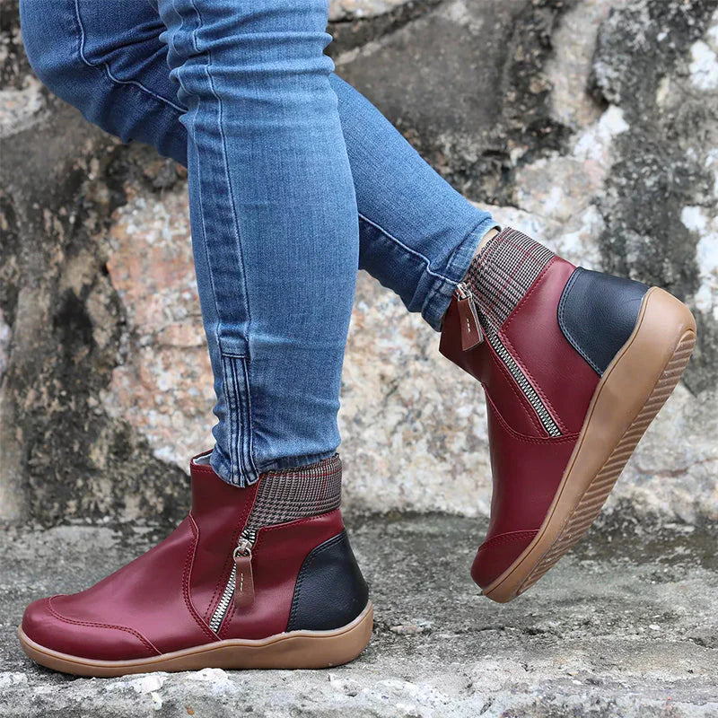 Mirabel Fontecroix | Burgundy Contrast Zip Ankle Boots
