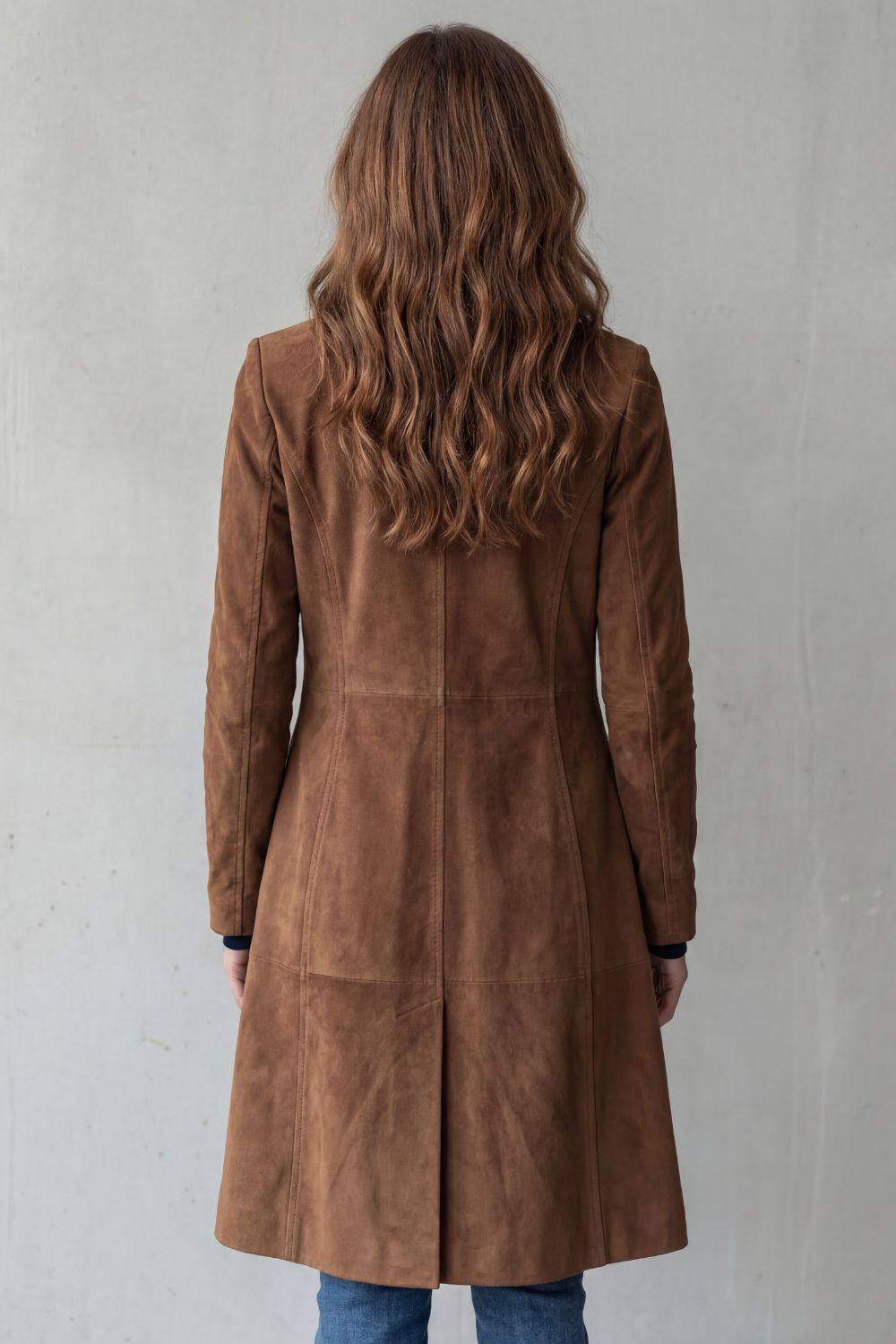 Elowen Hartley | Longline Suede-Effect Coat in Tan Brown