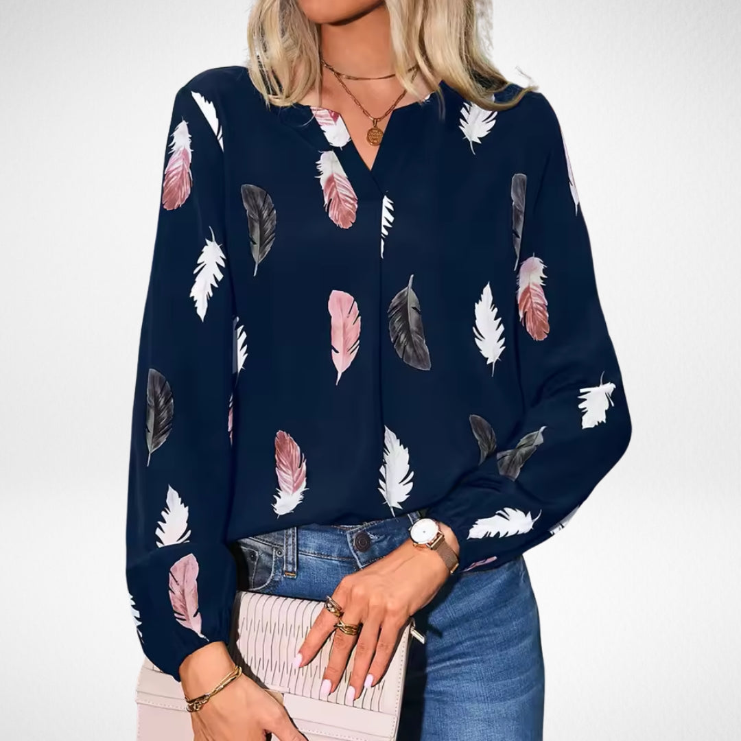 Rhiannon Blackwood | Feather Print Blouse With Balloon Sleeves
