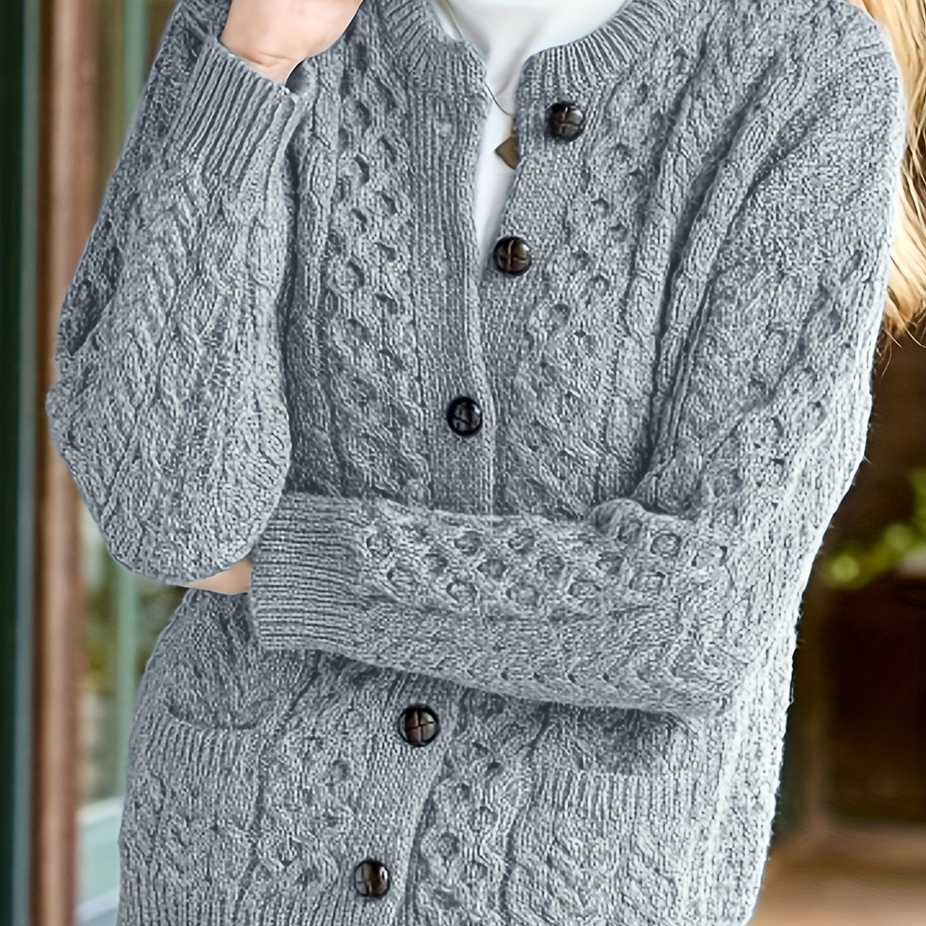 Rosalind Cooper | Textured Cable-Knit Button-Front Cardigan