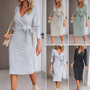 Grace Edwards | V-Neck Knit Wrap Midi Dress For Women
