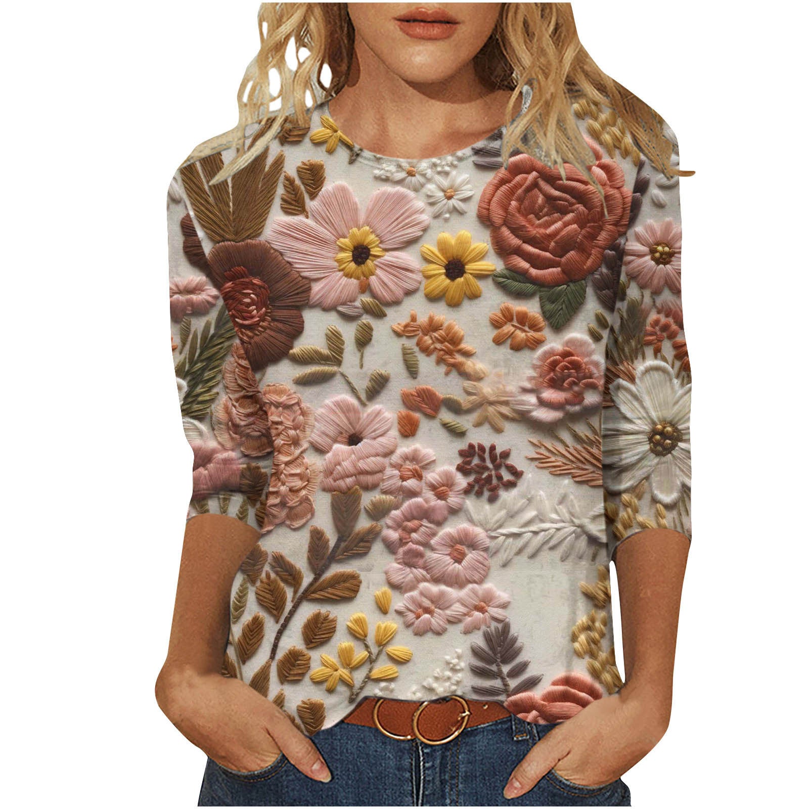 Rosie Evans | 3D Floral Print Round Neck T-Shirt