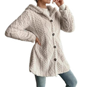 Henrietta Marsh | Manteau cardigan en teddy à capuche et boutonné