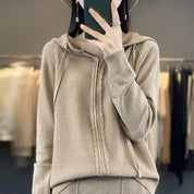 Harriet Turner | Beige Cable-Knit Zip-Up Hoodie Cardigan