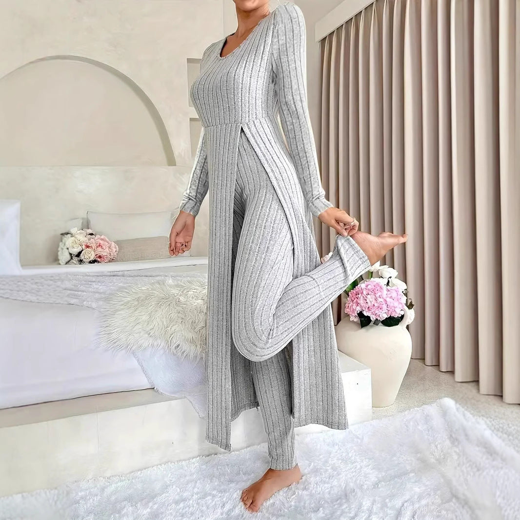 Bridget Murray | Ensemble coordonné avec cardigan long et pantalon en maille côtelée