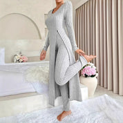 Bridget Murray | Ensemble coordonné avec cardigan long et pantalon en maille côtelée