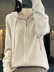Harriet Turner | Beige Cable-Knit Zip-Up Hoodie Cardigan