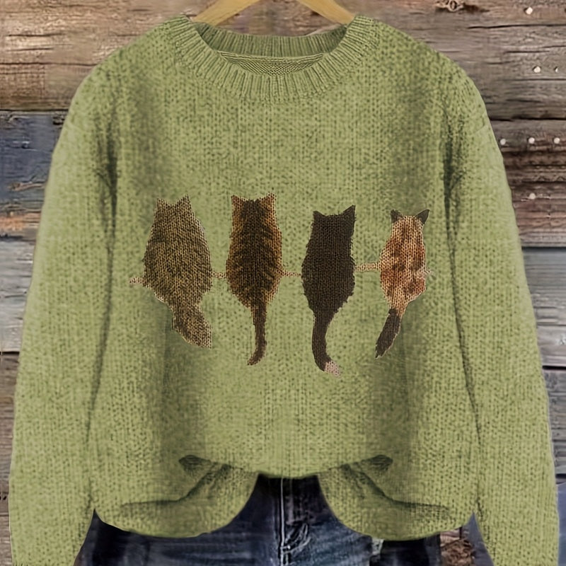 Emma Fletcher | Cat Print Chunky Knit Sweater