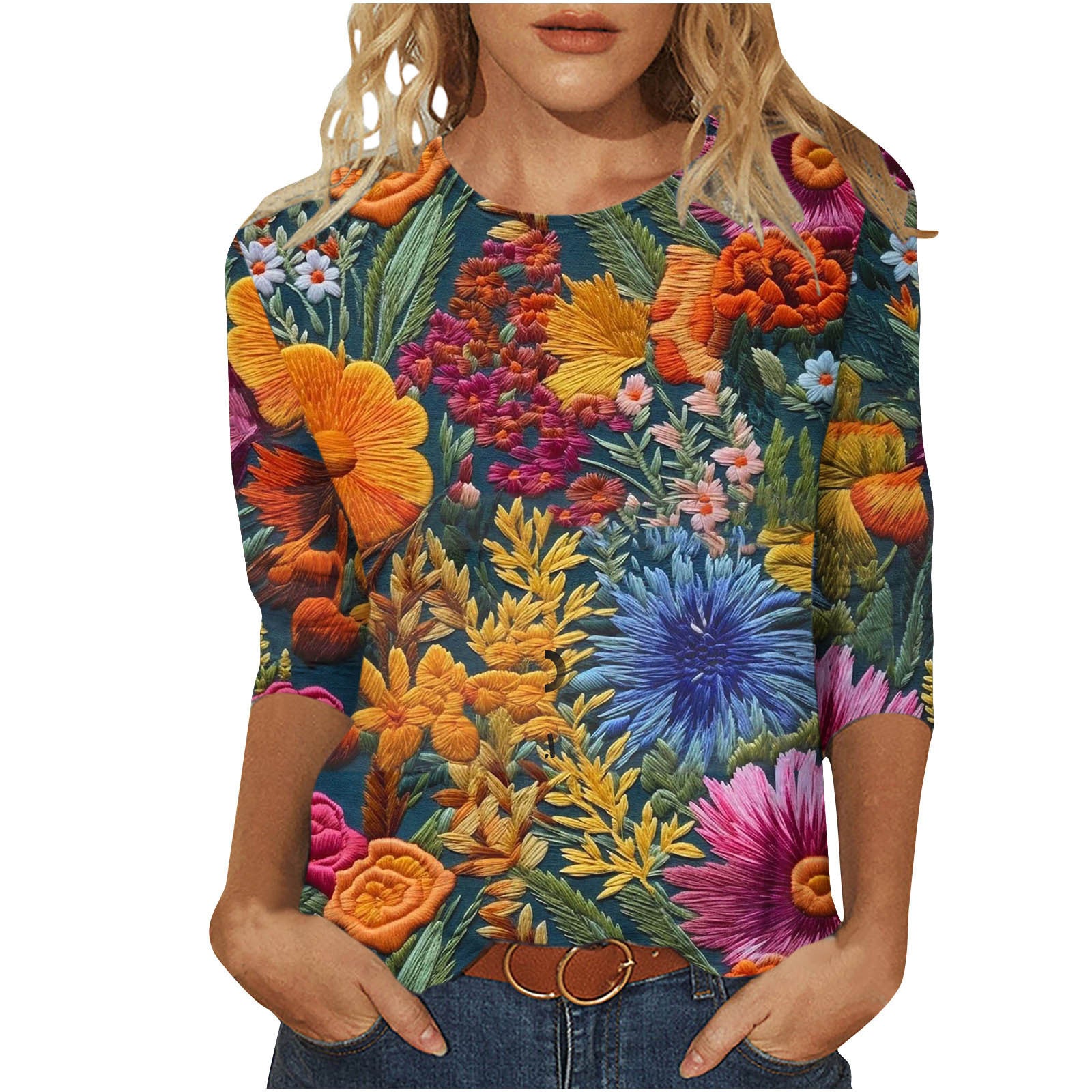 Rosie Evans | 3D Floral Print Round Neck T-Shirt