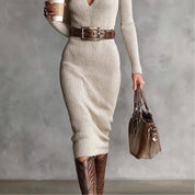 Rosie Clarke | Ribbed Knit V-Neck Midi Dress