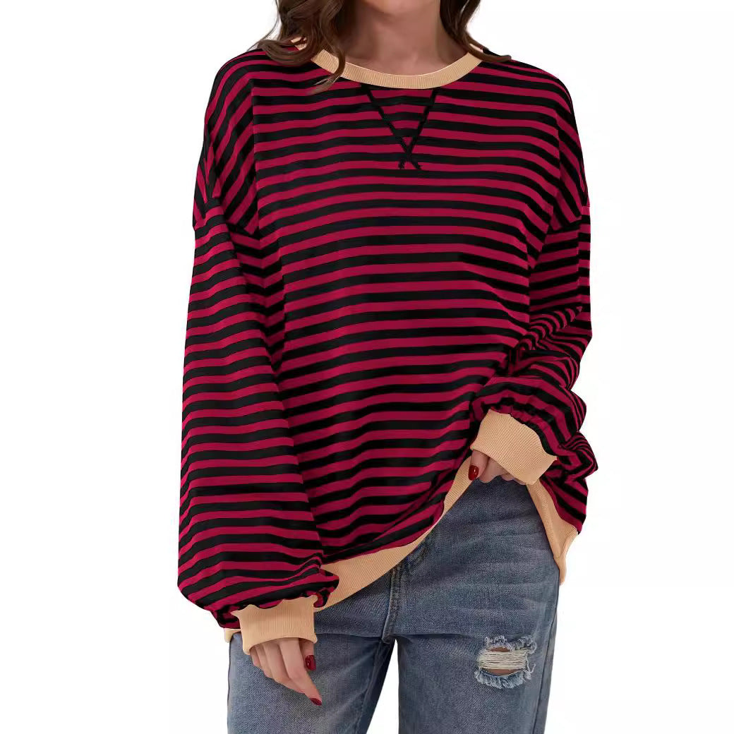 Millicent Turner | Striped Oversized Round Neck Sweatshirt