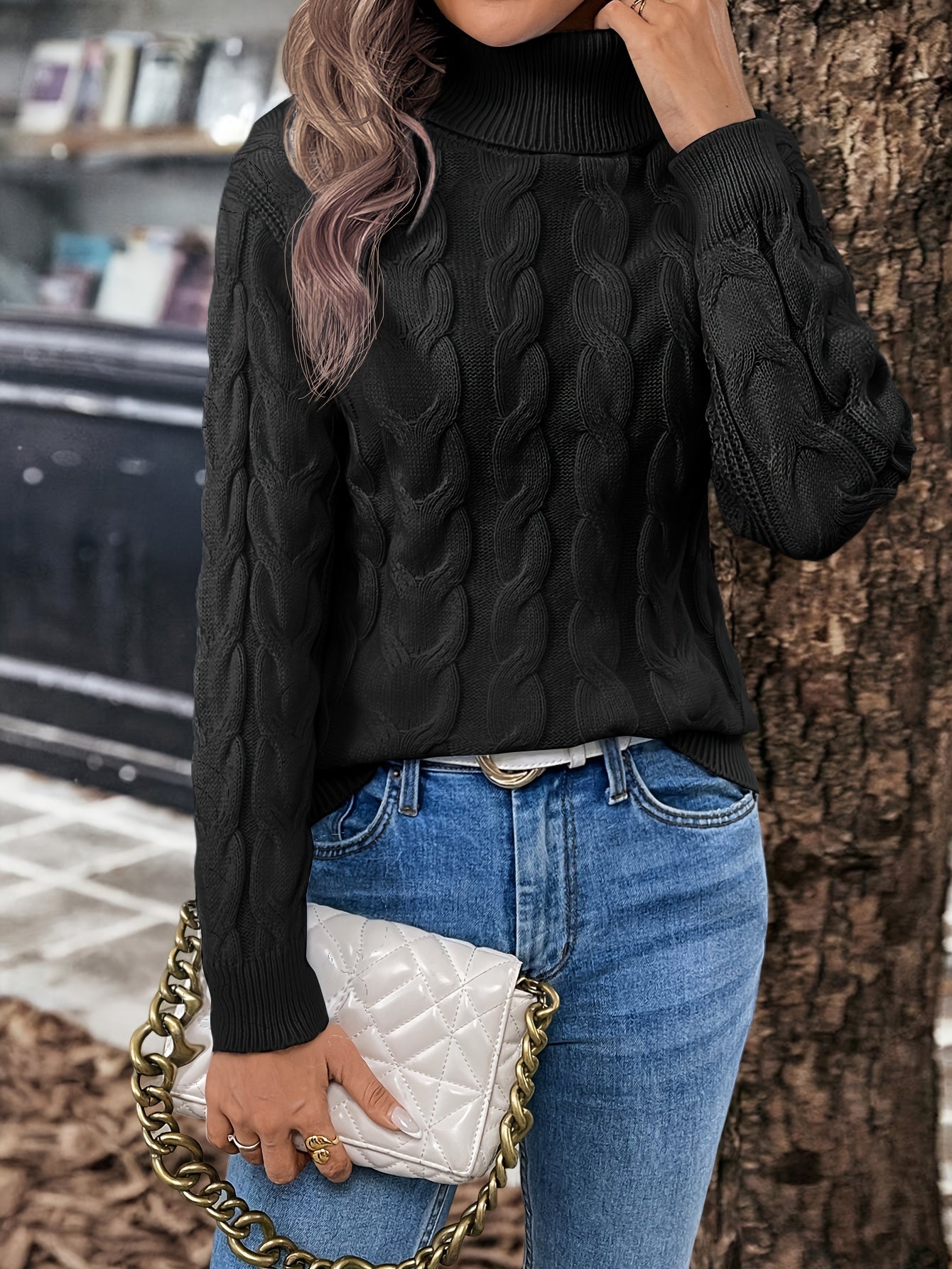 Freya Clarke | Cozy Cable-Knit Turtleneck Sweater