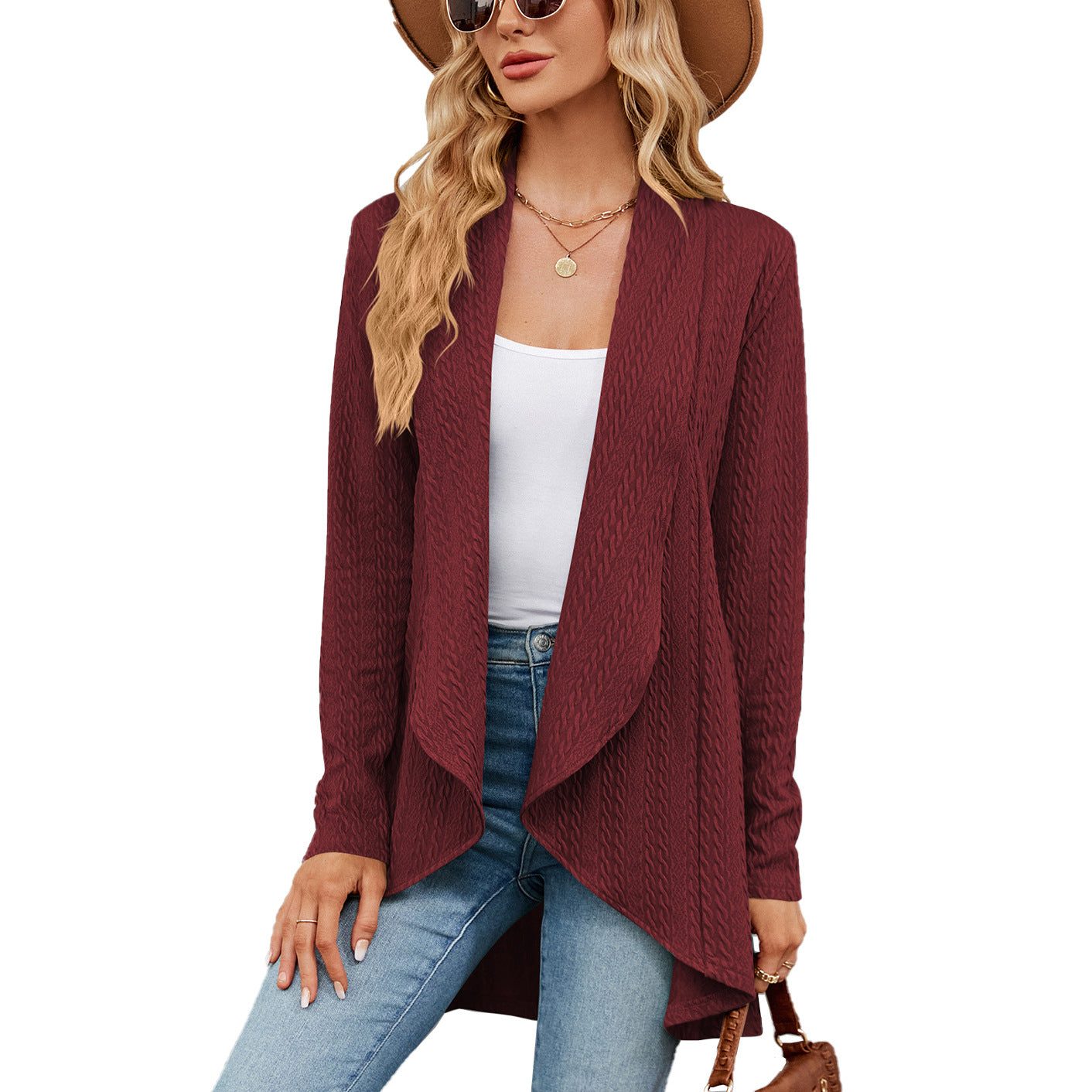 Felicity Wood | Draped Cable-Knit Open Cardigan