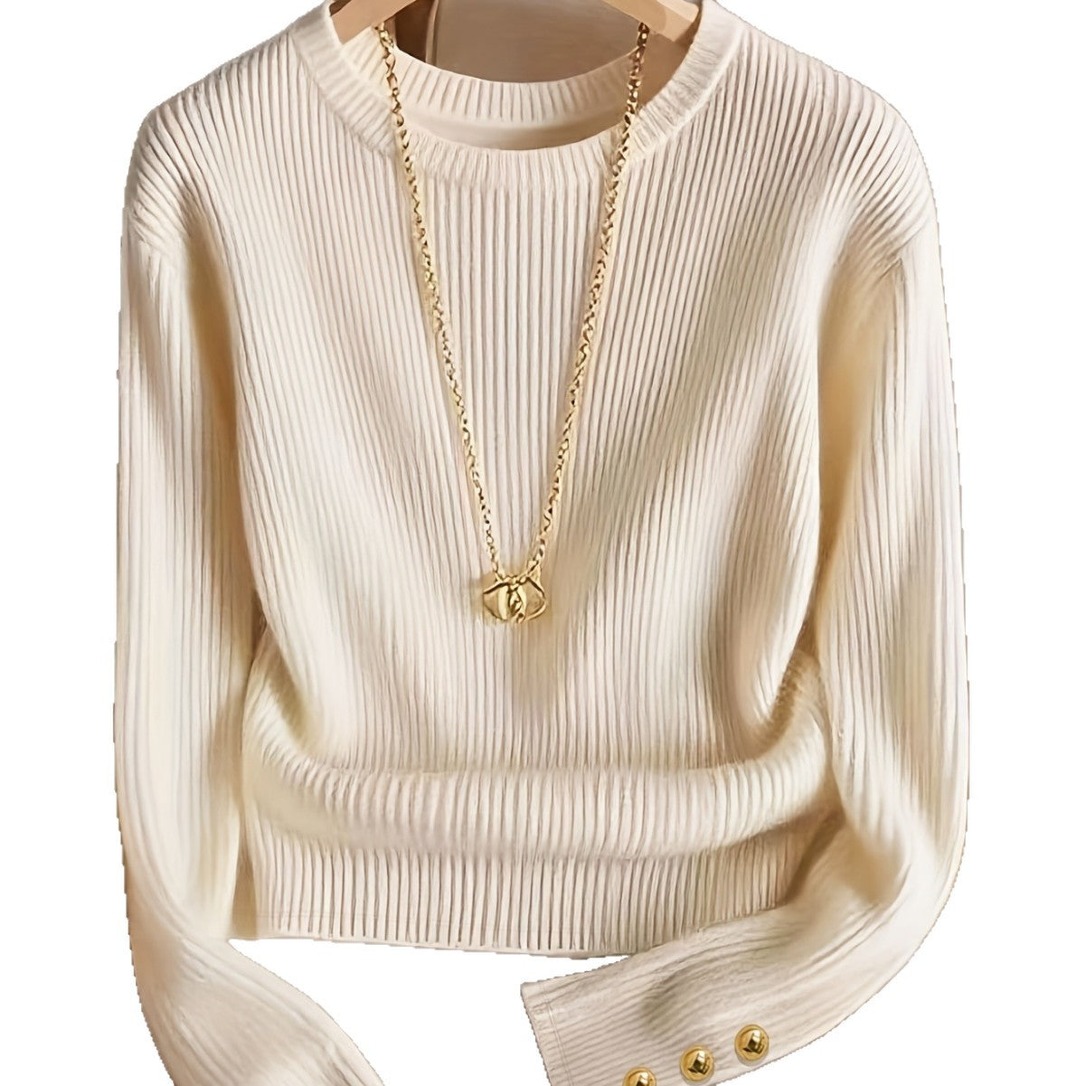 Imogen Clarke | Ribbed Knit Button-Cuff Sweater