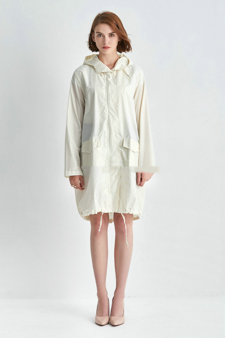 Phoebe Clarke | Navy Hooded Longline Raincoat with Drawstring Hem