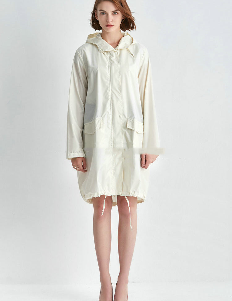 Phoebe Clarke | Navy Hooded Longline Raincoat with Drawstring Hem
