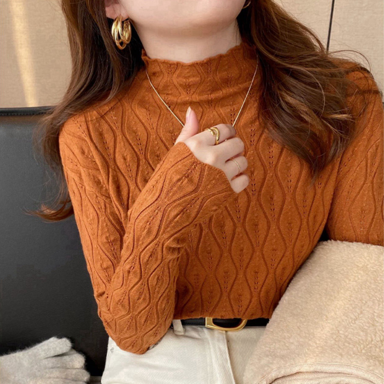 Florence Hughes | Ribbed Knit Turtleneck Top in Ivory
