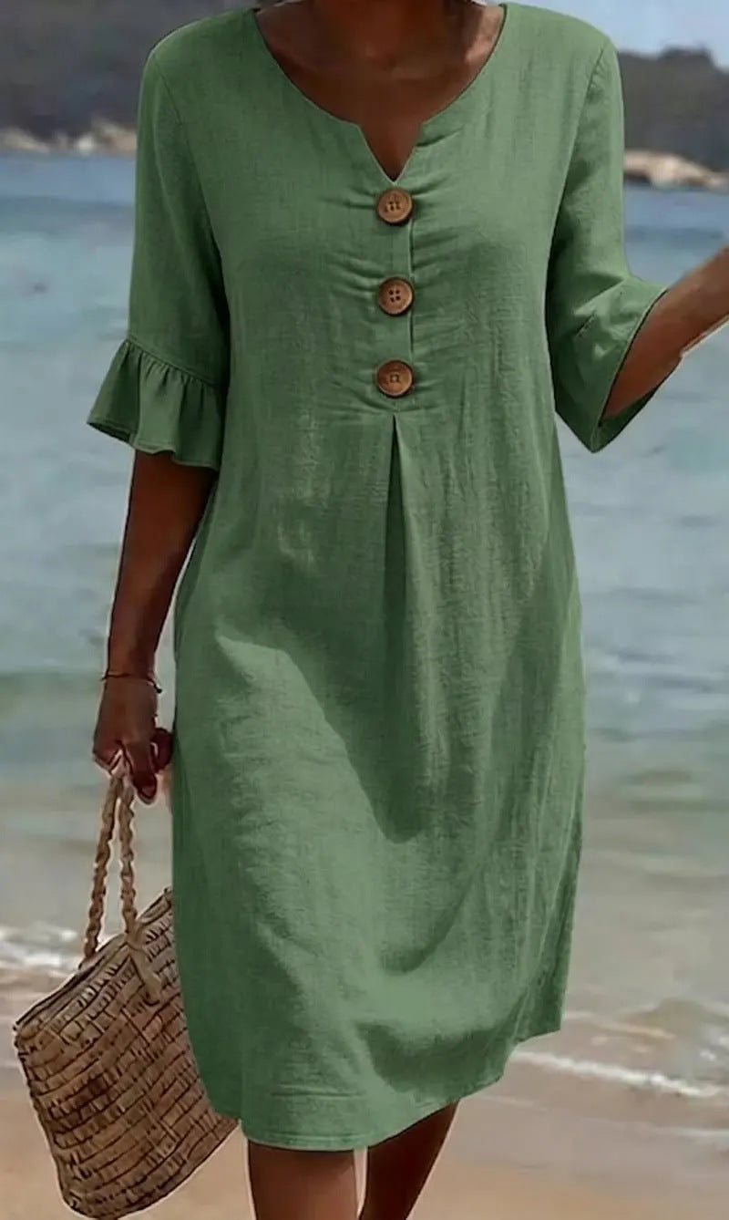 Eleanor Ashford | Casual Button Midi Dress For Women